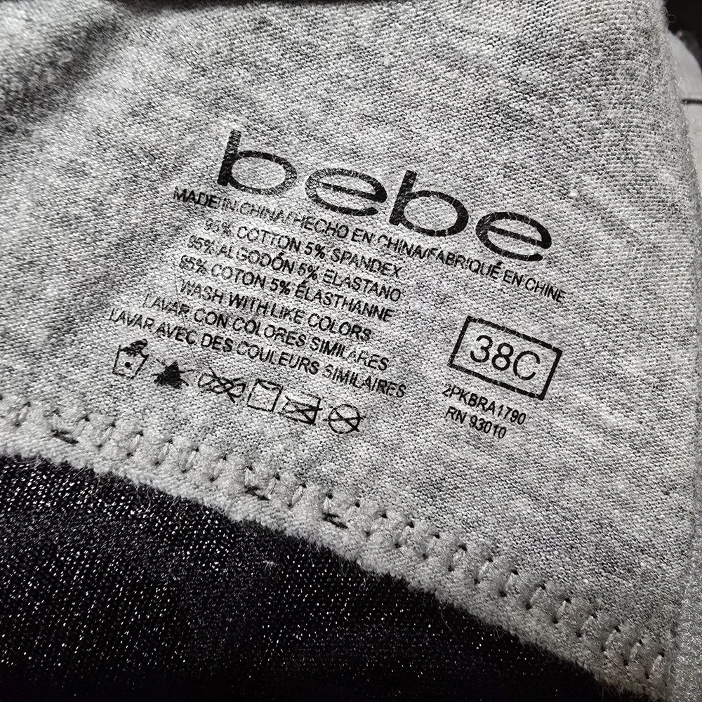 Bebe Bra Womens 38C Gray Logo Racerback Padded Underwire T-Shirt Front Closure